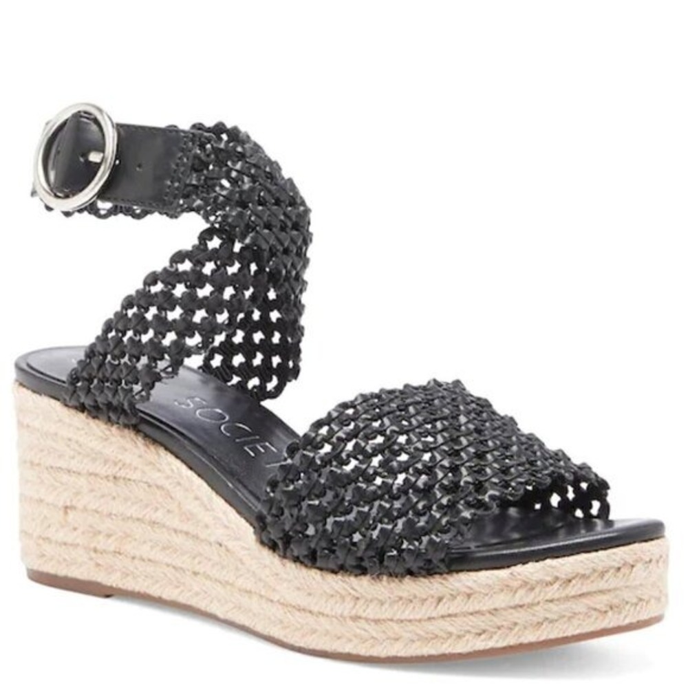 Sole Society Cadyle Espadrille Wedge Platform Sandal Black Size 8M